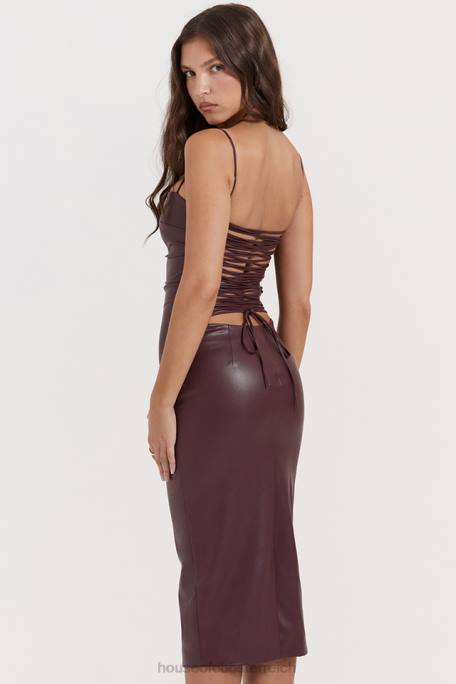 House of CB Kleidung Z26T165 Jalena Maulbeerkleid aus veganem Leder mit Spitzenrücken