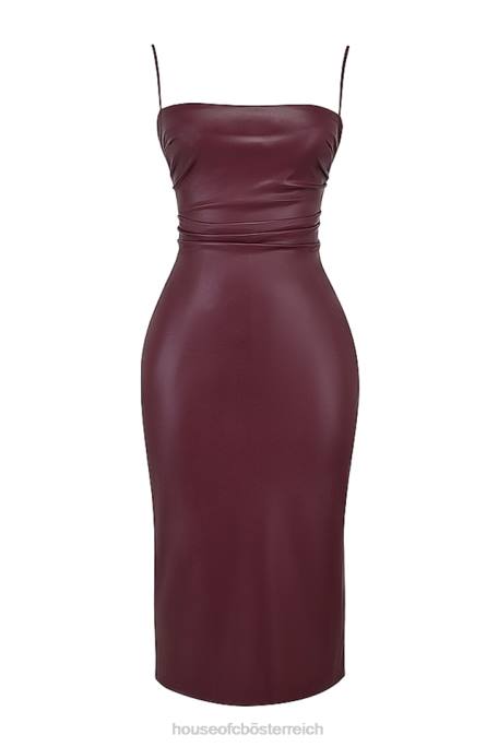 House of CB Kleidung Z26T165 Jalena Maulbeerkleid aus veganem Leder mit Spitzenrücken