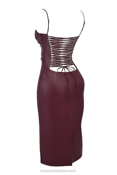 House of CB Kleidung Z26T165 Jalena Maulbeerkleid aus veganem Leder mit Spitzenrücken