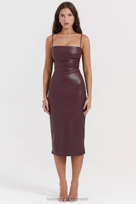 House of CB Kleidung Z26T165 Jalena Maulbeerkleid aus veganem Leder mit Spitzenrücken