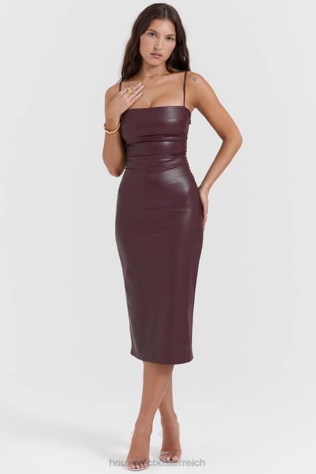 House of CB Kleidung Z26T165 Jalena Maulbeerkleid aus veganem Leder mit Spitzenrücken