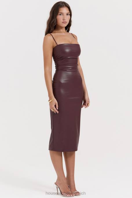 House of CB Kleidung Z26T165 Jalena Maulbeerkleid aus veganem Leder mit Spitzenrücken