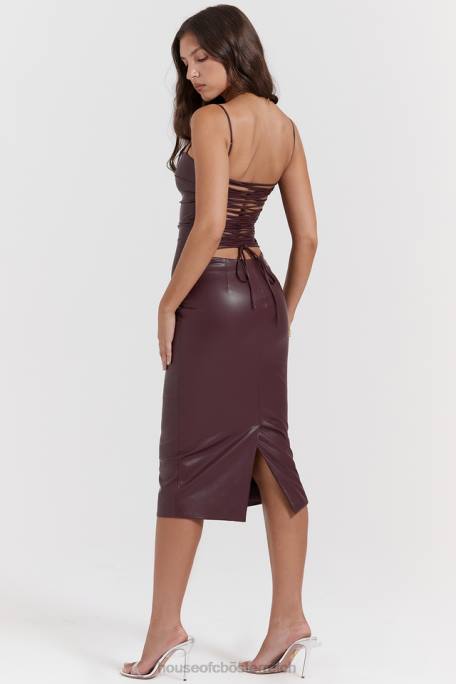 House of CB Kleidung Z26T165 Jalena Maulbeerkleid aus veganem Leder mit Spitzenrücken