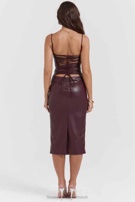 House of CB Kleidung Z26T165 Jalena Maulbeerkleid aus veganem Leder mit Spitzenrücken