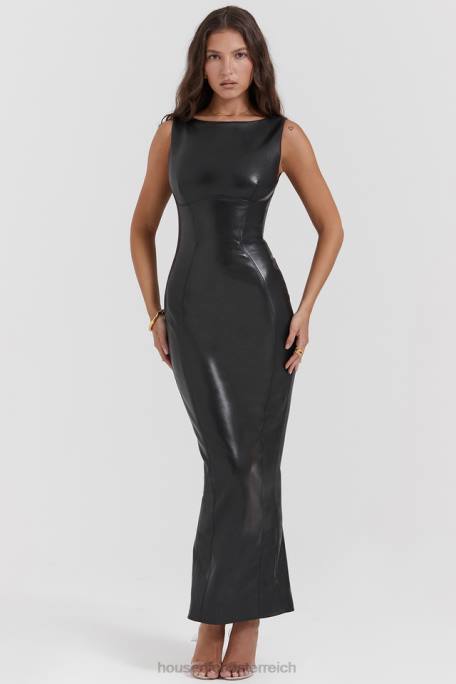 House of CB Kleidung Z26T166 Sahara schwarzes Maxikleid aus veganem Leder