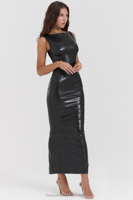 House of CB Kleidung Z26T166 Sahara schwarzes Maxikleid aus veganem Leder