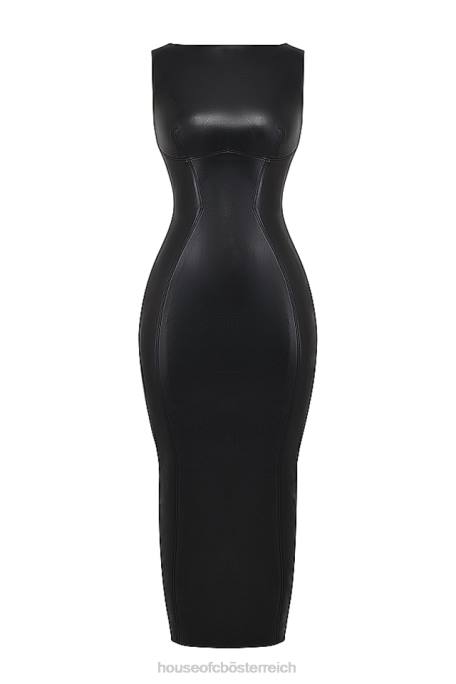 House of CB Kleidung Z26T166 Sahara schwarzes Maxikleid aus veganem Leder