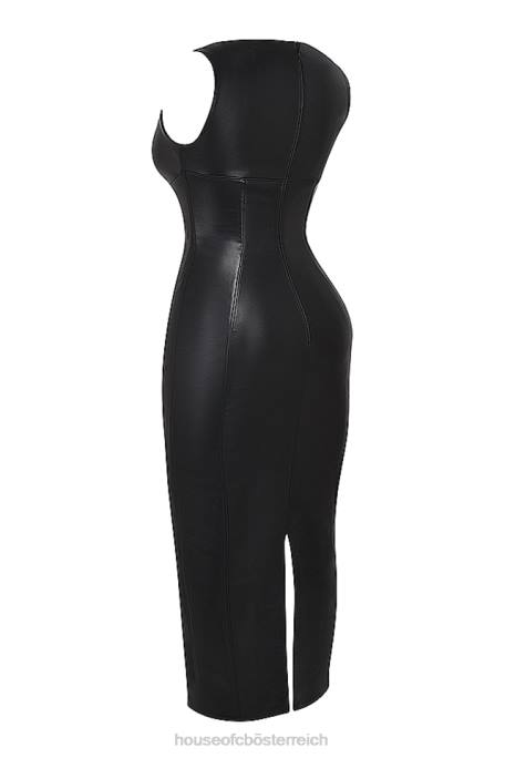 House of CB Kleidung Z26T166 Sahara schwarzes Maxikleid aus veganem Leder