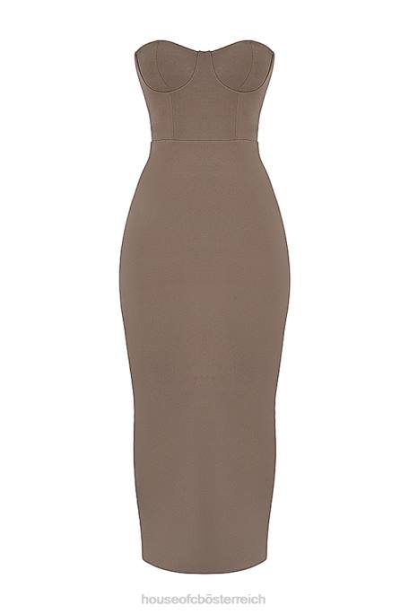 House of CB Kleidung Z26T167 Lucia Taupe trägerloses Korsett-Maxikleid