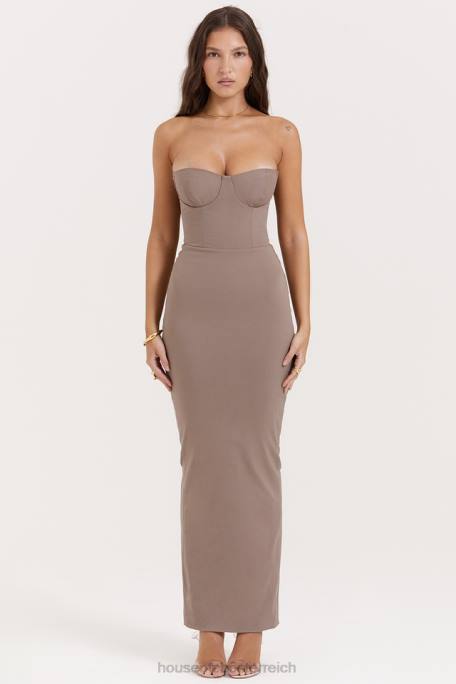 House of CB Kleidung Z26T167 Lucia Taupe trägerloses Korsett-Maxikleid