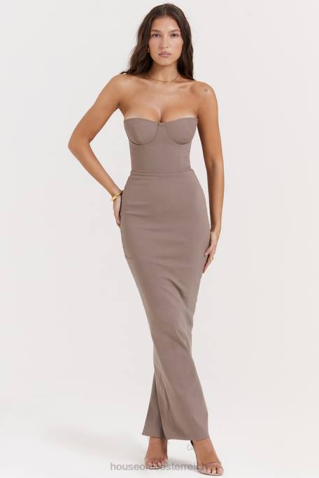 House of CB Kleidung Z26T167 Lucia Taupe trägerloses Korsett-Maxikleid