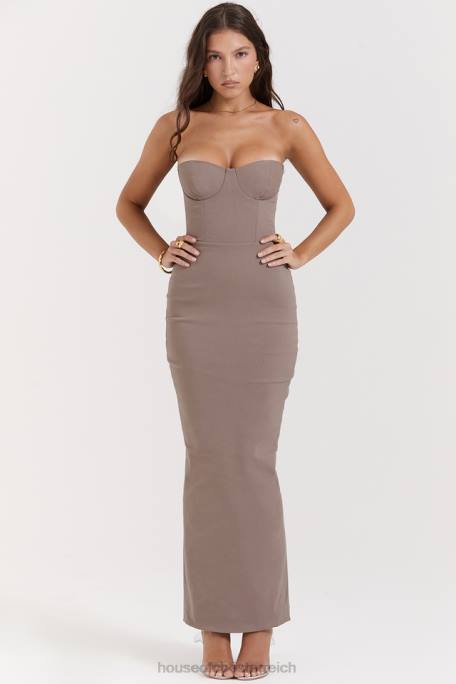 House of CB Kleidung Z26T167 Lucia Taupe trägerloses Korsett-Maxikleid