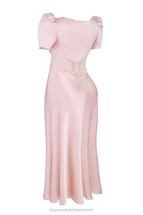 House of CB Kleidung Z26T168 Rafaela weiches pfirsichfarbenes Kleid aus reiner Seide und Spitze