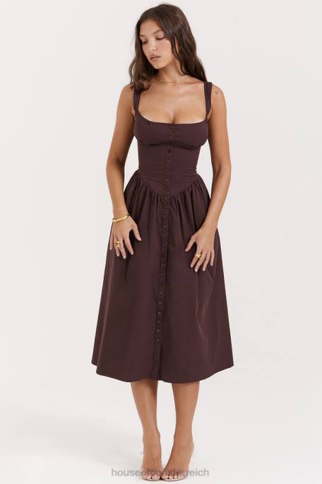 House of CB Kleidung Z26T172 Tatiana sattes braunes Midi-Sommerkleid