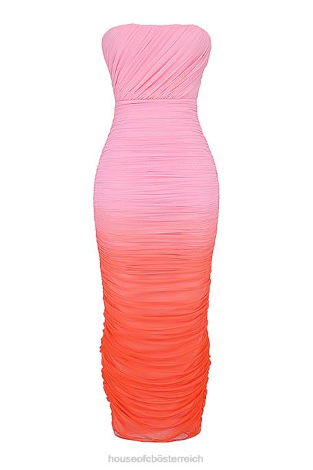 House of CB Kleidung Z26T179 Saphir-Ombre-Maxikleid mit Raffungen