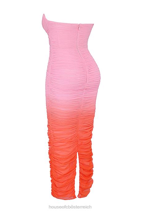 House of CB Kleidung Z26T179 Saphir-Ombre-Maxikleid mit Raffungen