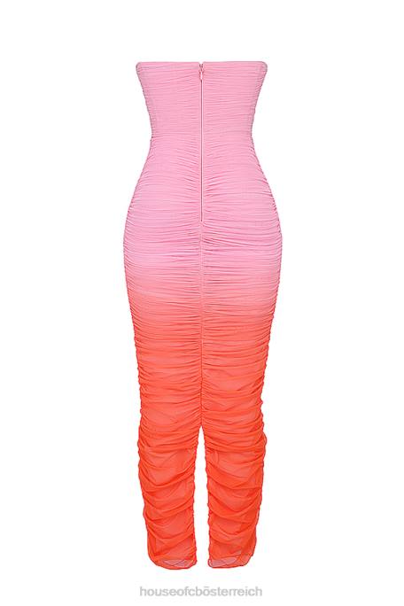 House of CB Kleidung Z26T179 Saphir-Ombre-Maxikleid mit Raffungen