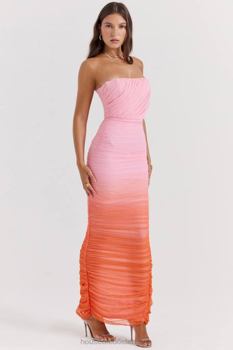 House of CB Kleidung Z26T179 Saphir-Ombre-Maxikleid mit Raffungen