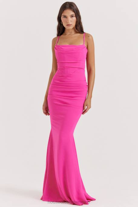 House of CB Kleidung Z26T181 Milena heißes rosa Korsett-Maxikleid