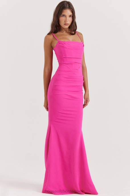 House of CB Kleidung Z26T181 Milena heißes rosa Korsett-Maxikleid