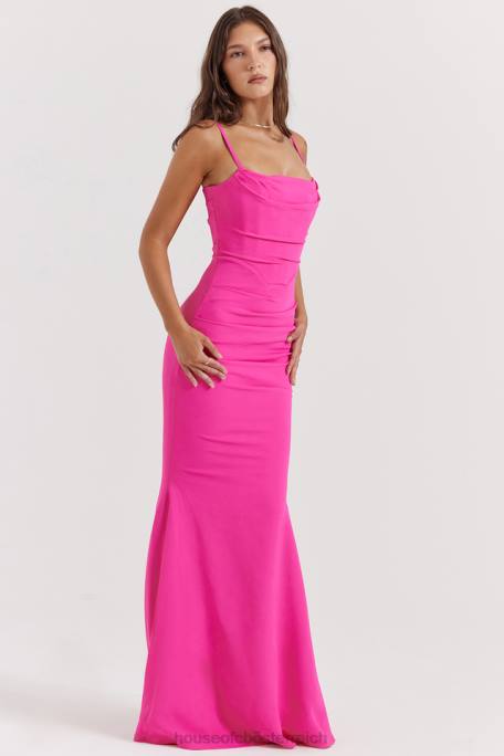 House of CB Kleidung Z26T181 Milena heißes rosa Korsett-Maxikleid