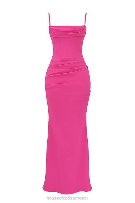 House of CB Kleidung Z26T181 Milena heißes rosa Korsett-Maxikleid