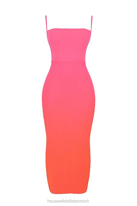 House of CB Kleidung Z26T184 Calista Ombre Flame Maxikleid