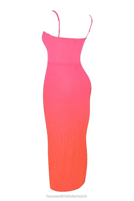 House of CB Kleidung Z26T184 Calista Ombre Flame Maxikleid