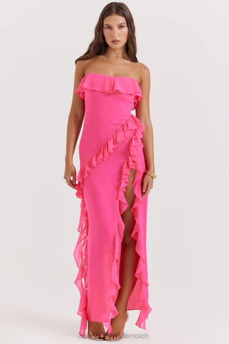 House of CB Kleidung Z26T189 Sarina Fuchsia Maxikleid mit Rüschen