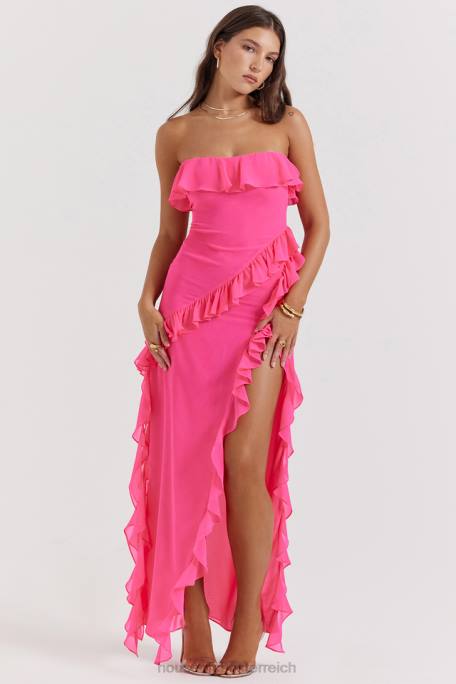 House of CB Kleidung Z26T189 Sarina Fuchsia Maxikleid mit Rüschen