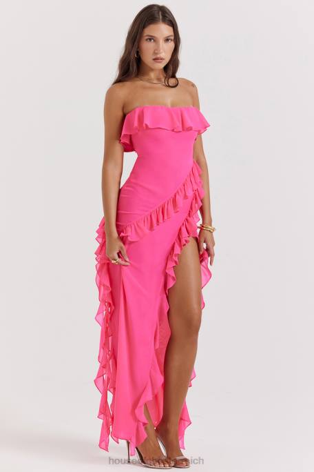 House of CB Kleidung Z26T189 Sarina Fuchsia Maxikleid mit Rüschen