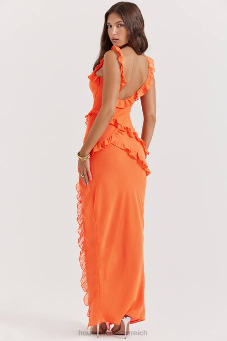 House of CB Kleidung Z26T191 Pixie Flame orangefarbenes Maxikleid mit Rüschen