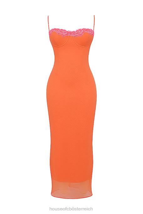 House of CB Kleidung Z26T192 Aiza Flame Orange Maxikleid