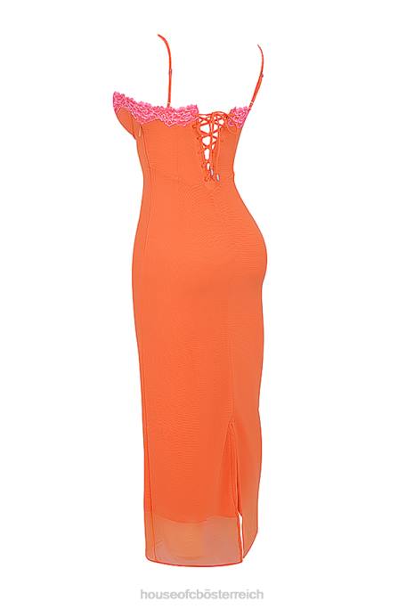 House of CB Kleidung Z26T192 Aiza Flame Orange Maxikleid