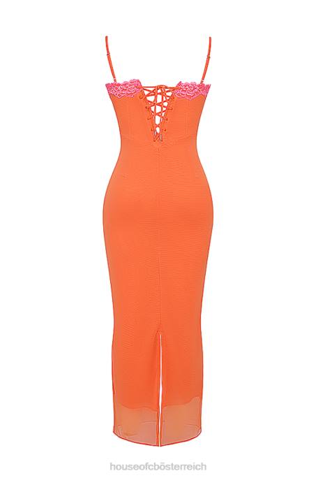 House of CB Kleidung Z26T192 Aiza Flame Orange Maxikleid