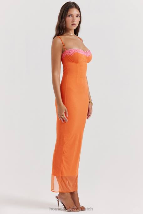 House of CB Kleidung Z26T192 Aiza Flame Orange Maxikleid