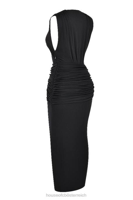 House of CB Kleidung Z26T194 Schwarzes Larelle-Maxikleid mit tiefem Ausschnitt