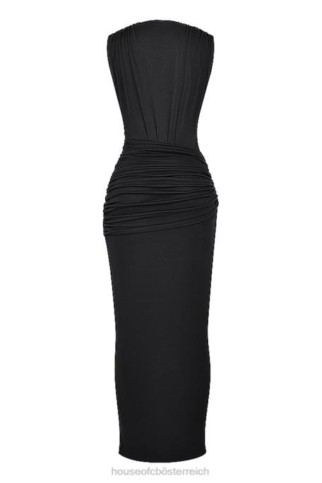 House of CB Kleidung Z26T194 Schwarzes Larelle-Maxikleid mit tiefem Ausschnitt