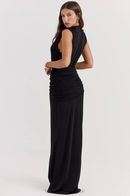 House of CB Kleidung Z26T194 Schwarzes Larelle-Maxikleid mit tiefem Ausschnitt