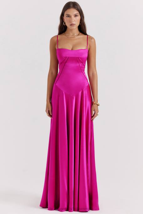 House of CB Kleidung Z26T199 Anabella Fuchsia Maxikleid mit Schnürung