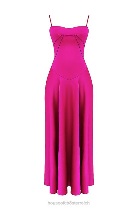 House of CB Kleidung Z26T199 Anabella Fuchsia Maxikleid mit Schnürung