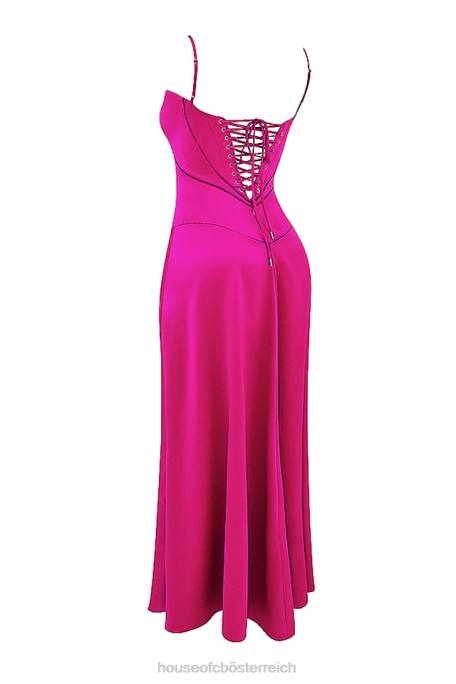 House of CB Kleidung Z26T199 Anabella Fuchsia Maxikleid mit Schnürung