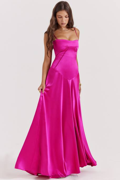 House of CB Kleidung Z26T199 Anabella Fuchsia Maxikleid mit Schnürung