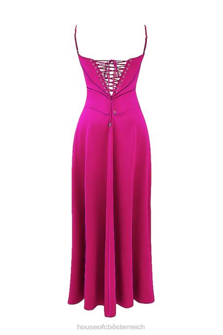 House of CB Kleidung Z26T199 Anabella Fuchsia Maxikleid mit Schnürung