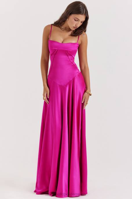 House of CB Kleidung Z26T199 Anabella Fuchsia Maxikleid mit Schnürung