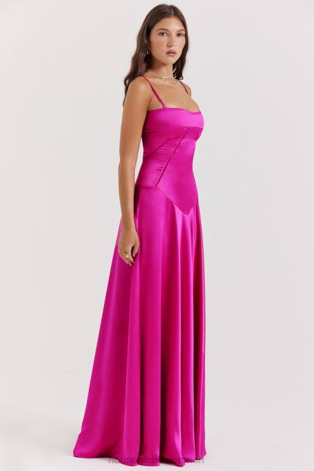 House of CB Kleidung Z26T199 Anabella Fuchsia Maxikleid mit Schnürung