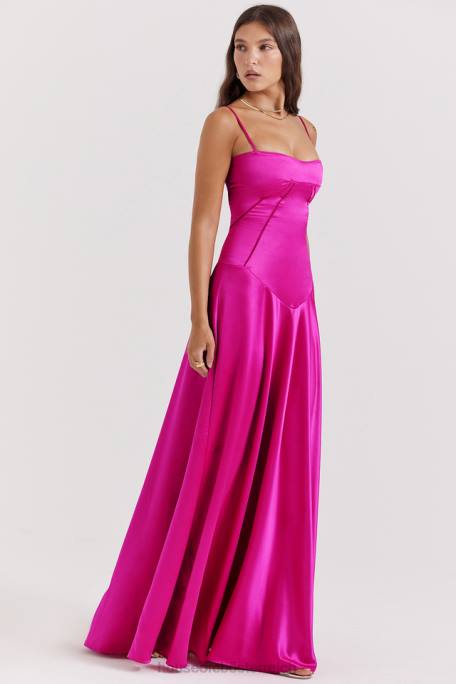 House of CB Kleidung Z26T199 Anabella Fuchsia Maxikleid mit Schnürung