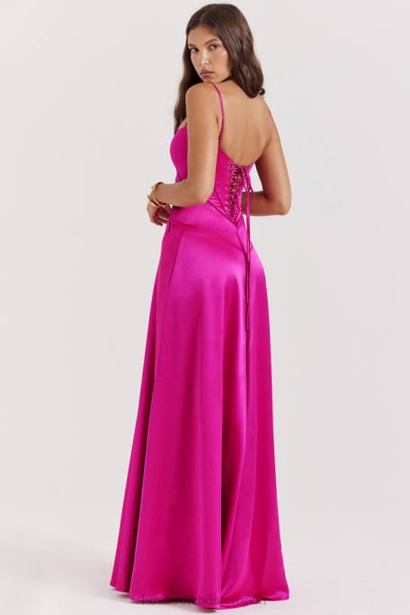 House of CB Kleidung Z26T199 Anabella Fuchsia Maxikleid mit Schnürung