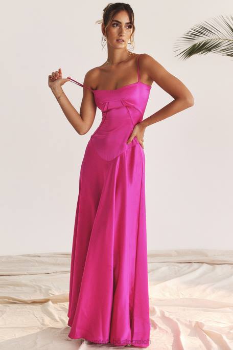 House of CB Kleidung Z26T199 Anabella Fuchsia Maxikleid mit Schnürung