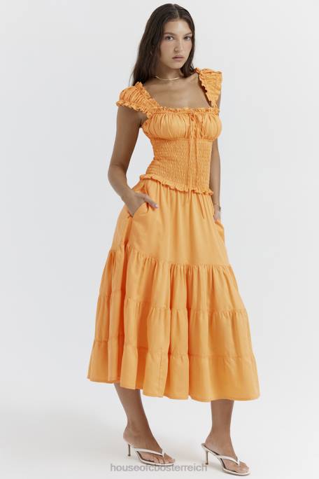 House of CB Kleidung Z26T203 Gerafftes Sommerkleid von Phedra in Mandarine